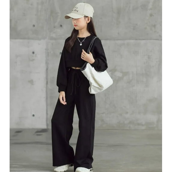 Vedolay Girl Pants Sets Girl's 2 Piece Outfits Button Front Long Sleeve Shirt and Bow Plaid Pants Set,Black 6-7 Years