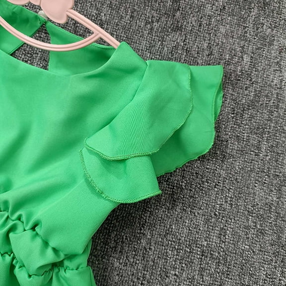 Vedolay Girl Ruffled Sleeve 1 Piece Crew Neck Casual Summer Jumpsuit,Green 6-7 Years
