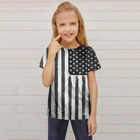 Vedolay Girl Shirts Short Sleeve Girls Summer Short Sleeve Tops Cute V Neck Loose Shirts Soft Lovely Children Tops,Black 6-7 Years