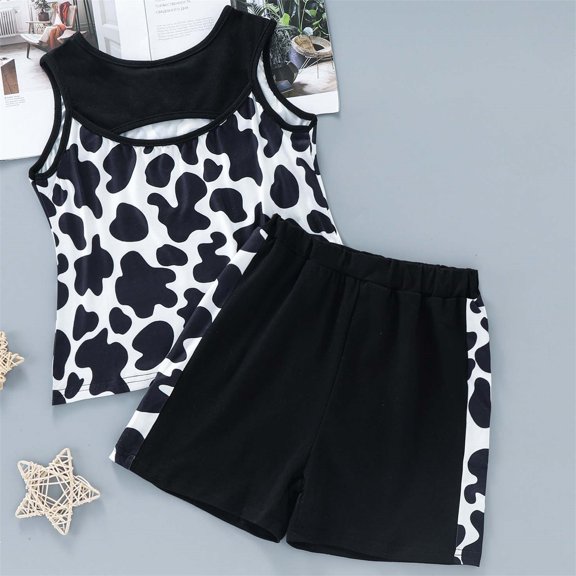 Vedolay Girl Shorts Sets Casual Girls' Active Shorts Set - 2 Piece Performance T-Shirt and Gym Shorts,Black 6-7 Years