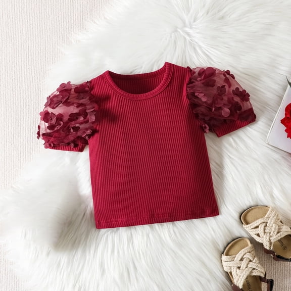 Vedolay Girl Shorts Sets Summer Girl's 2 Piece Outfits Rib Knit Notched Neck Crop Tank Top and Floral Belted Shorts Set,Red 2-3 Years