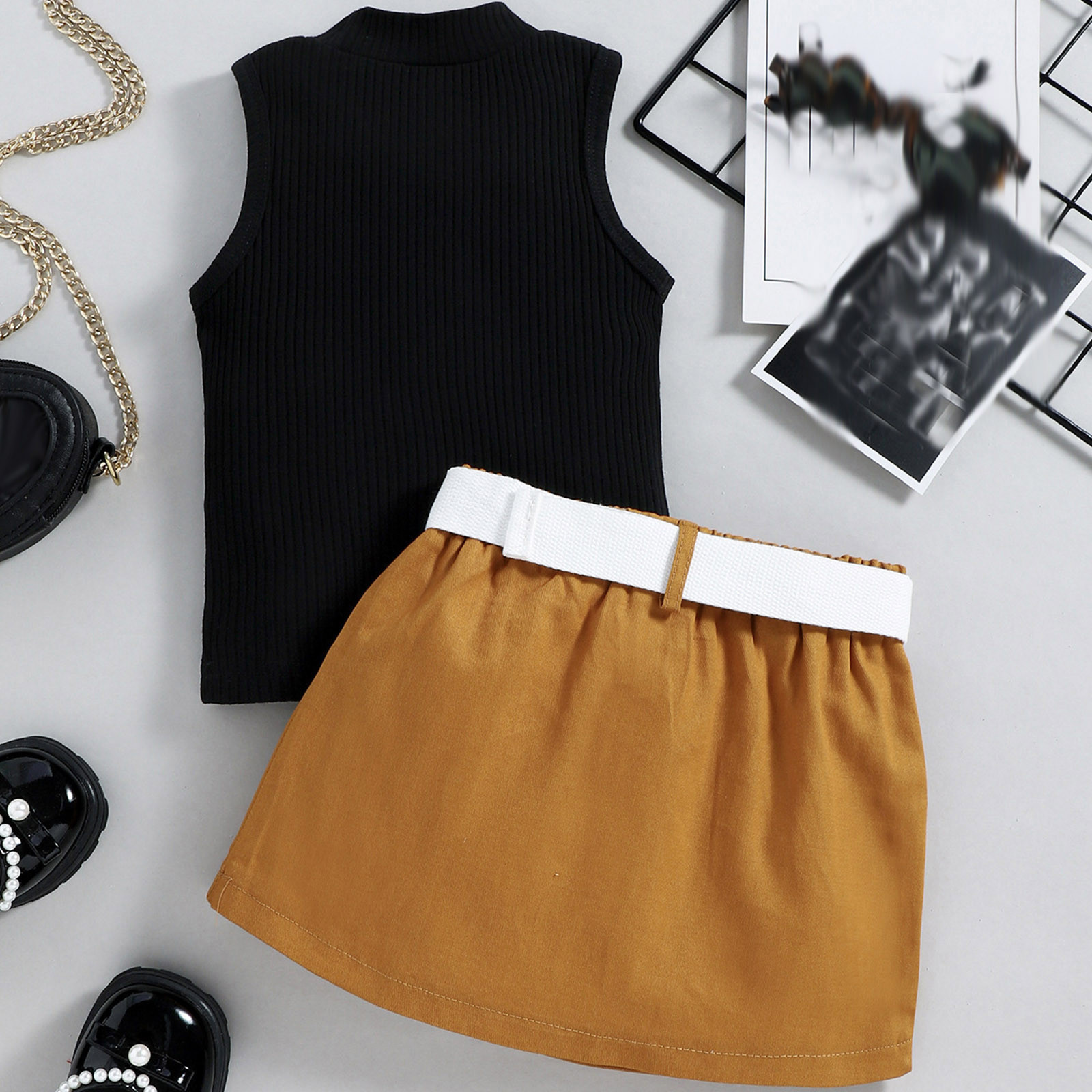 SHENHE Girls' 2-Piece Outfit One Shoulder Crop Top Skirt Set