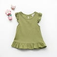 thumbnail image 1 of Vedolay Girl's 2023 Summer Fly Sleeve Crew Neck Solid Color Cute Tops,Green 18-24 Months, 1 of 5