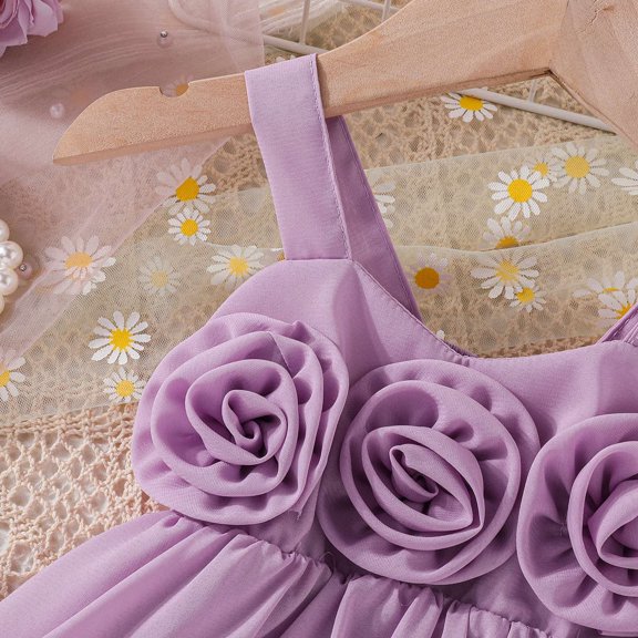 Vedolay Girl's 2023 Summer Sleeveless Crew Neck Solid Color Casual Dress,Z6-Purple 12-18Months