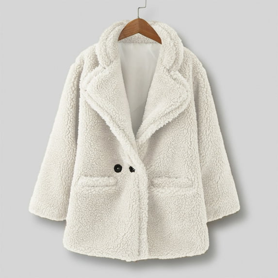 Vedolay Girl's Blazer jackets Girls Ruffle Button Padded Winter Long Sleeve Jackets Outwear with Pockets,Beige 3-4 Years