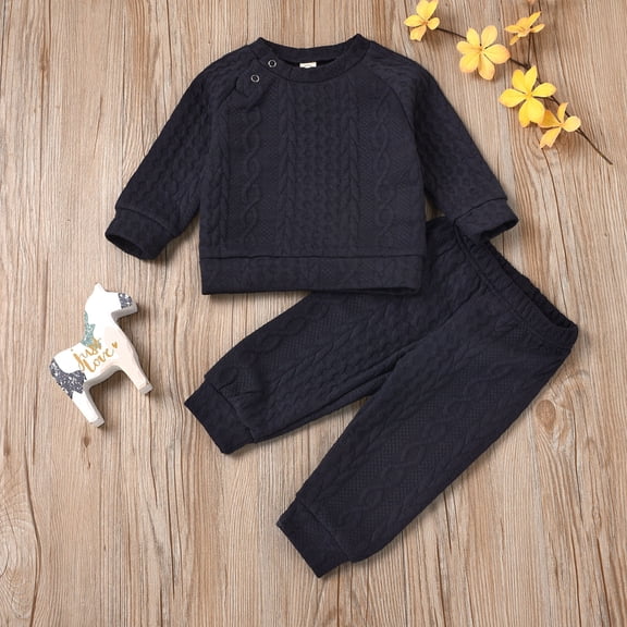 Vedolay Girl's Outfits Kids Girl Ribbed Long Sleeve T-shirt Top + Striped Pants Fall Outfits,Blue 12-18 Months