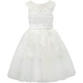 thumbnail image 1 of Vedolay Girl's Sleeveless Crew Neck Lace Flower Print Tulle Bridesmaid Dress,White 6, 1 of 5