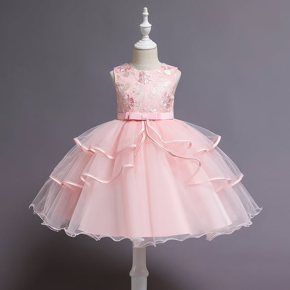 Vedolay Girl's Sleeveless Crew Neck Lace Tulle Princess Party Dress,Pink 6-7 Years
