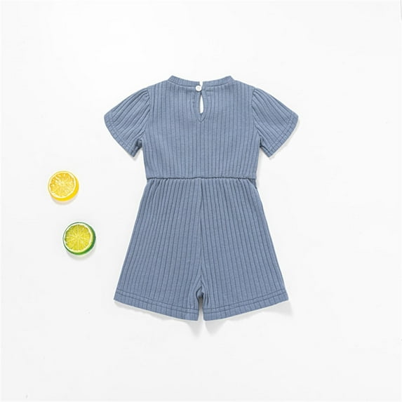 Vedolay Girl's Summer Cute Short Sleeved Crew Neck Solid Color Jumpsuit,Blue 2-3 Years
