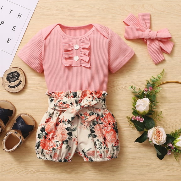 Vedolay Girl's Summer Shorts Sets Toddler Girl 2 Piece Outfit Halter Cami Top and Tie Front Belted Elastic Waist Shorts Set,Pink 12-18 Months