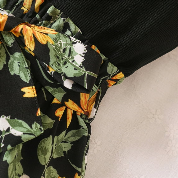 Vedolay Girl's Summer Sleeveless Shoulder Sling Prints Fashion Jumpsuit,Black 4-5 Years