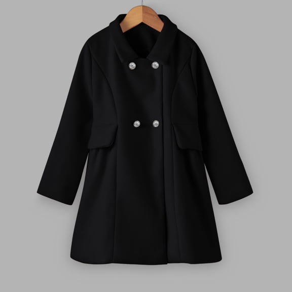 Vedolay Girls 2023 Coat Baby Girls Chic Collarless Jackets Long Sleeve Winte Zippered Coat,Black 2-3 Years