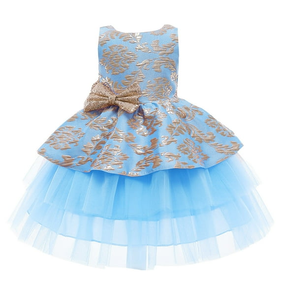 Vedolay Girls Bowknot Sleeveless Crew Neck Backless Princess Dress,Blue 18-24 Months