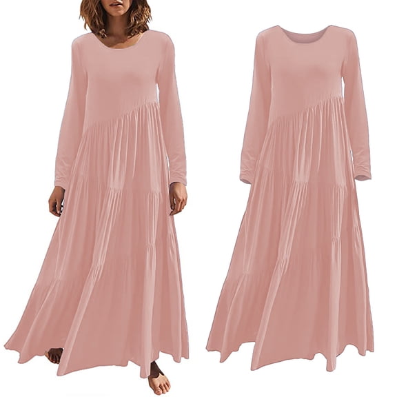 Vedolay Girls Dresses Women's Spring 2023 Plus Size Dresses Short Sleeve Maxi Dress with Pockets,Pink L