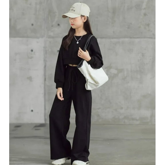 Vedolay Girls Fall Pants Set Girls Shirt Set Kids Casual Outfit Clothing Set Birthday Party Dress Up,Black 7-8 Years