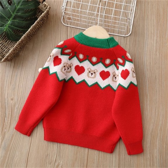 Vedolay Girls Fall Sweaters Girl's Puff Long Sleeve Sweaters Cute Crewneck Knit Ruffle Pullover Sweaters,Red 3-4 Years