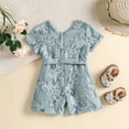 thumbnail image 1 of Vedolay Girls Lace Hollow Out Short Sleeves Solid Color Short Jumpsuit,Light Blue 2-3 Years, 1 of 3
