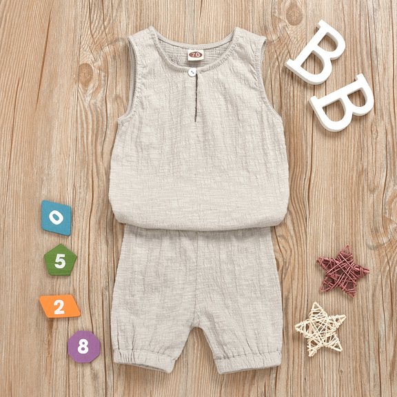 Vedolay Girls Short Outfits Sets Fashion Summer Clothes Set - Shorts Tank Top Short Sleeve and Shorts,Gray 0-6 Months