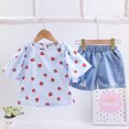 thumbnail image 1 of Vedolay Girls Short Outfits Sets Girl's 2 Piece Outfits Floral Ruffle Trim Cap Sleeve Blouse and Button Shorts Set,Blue 3-4 Years, 1 of 5