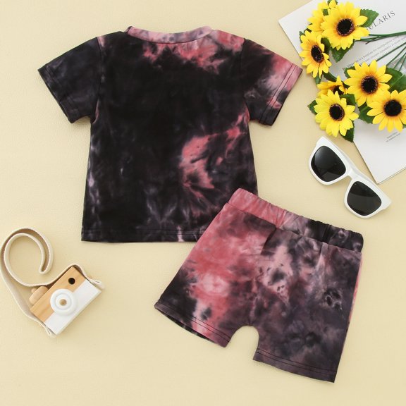 Vedolay Girls Shorts 2 Piece Outfits Girl's 2 Piece Outfits Print Short Sleeve Tee Shirt and Track Shorts Set,Red 6-12 Months