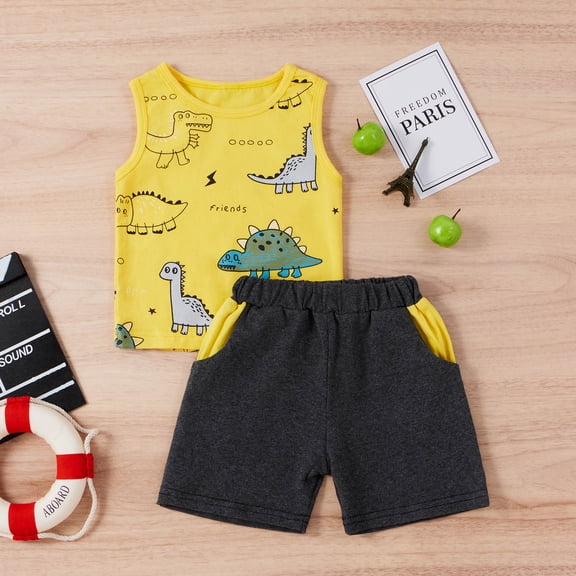 Vedolay Girls Shorts Sets 2 Piece Summer 2pcs Toddler Girl Clothes T-Shirt Dress+Shorts Baby Girls Outfits Set,Yellow 18-24 Months