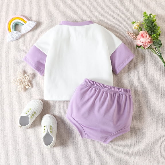 Vedolay Girls Shorts Sets Outfits Girl's 2 Piece Outfit Sleeveless Tank Top and Graphic Print Colorblock Shorts Set,Purple 3-6 Months