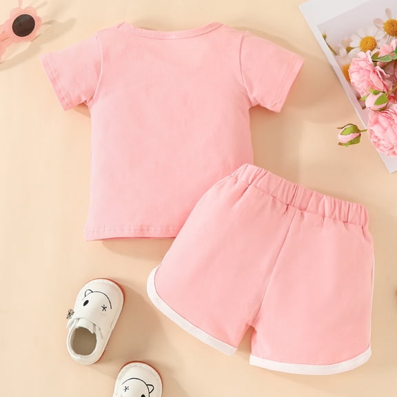 Vedolay Girls Shorts Sets Outfits Girls T-shirt+short-sleeved two-piece sportswear summer short-sleeved clothing suit,Pink 12-18 Months