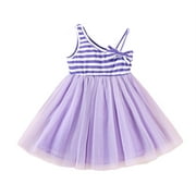 Vedolay Girls Smocked Walk-Thru Dress Girls Dress Basic Short Sleeve A Line Swing Skater Twirl School Party Dress,Purple 130