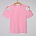 thumbnail image 1 of Vedolay Girls Summer Crew Neck Short Sleeve With Cold Shoulder Tops,Pink 6-7 Years, 1 of 5