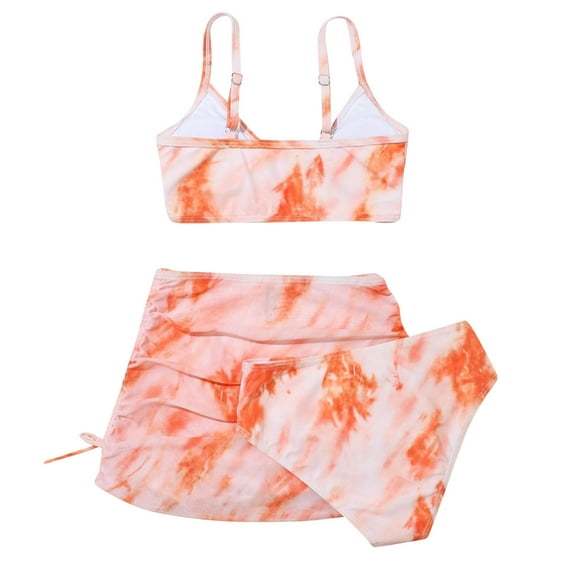 Vedolay Girls' Summer Cute Dyeing Three Piece High Waisted Swimsuit Set,Orange 160/XL