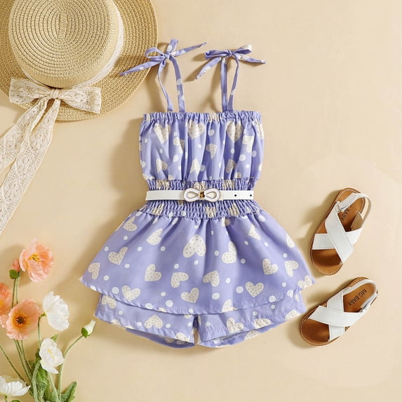 Vedolay Girls Summer Sleeveless Love Printing Fashion Jumpsuit with Belt,Purple 6-12 Months