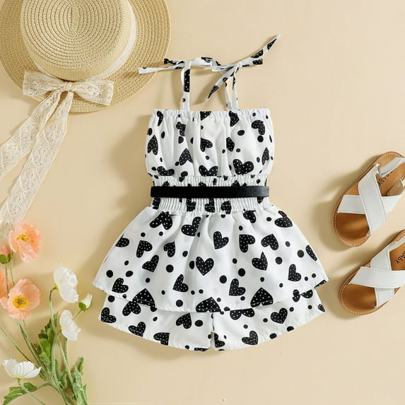 Vedolay Girls Summer Sleeveless Love Printing Fashion Jumpsuit with Belt,White 2-3 Years