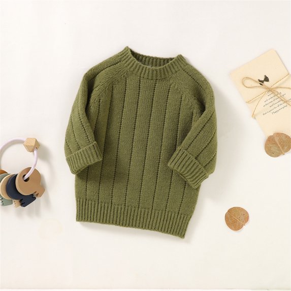 Vedolay Girls Sweaters Girls Long Sleeve V Neck Pullover Sweaters Collared Slouchy Cute Knit Tops,Green 12-18 Months