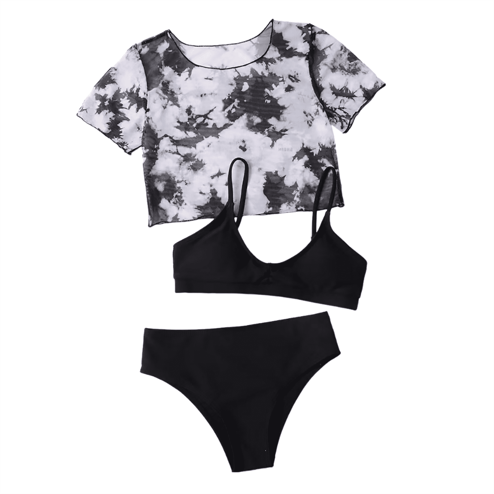 WDIRARA Women's 3-Piece Tropical Bikini Set - Criss Cross Cut Out Halter Top With Split Beach Skirt