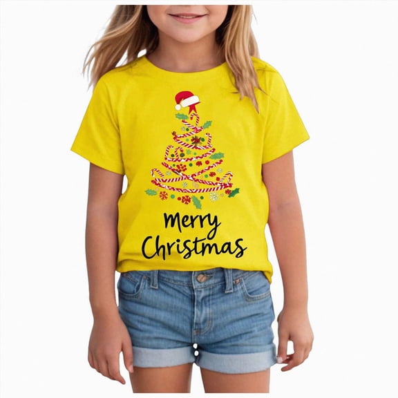 Vedolay Girls Tshirts Girls Christmas Shirt Kids Christmas Tree Graphic T-Shirt Boys Girls Funny Xmas Holiday Tee Tops (Yellow,7-8 Years)