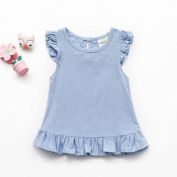 Vedolay Going Out Tops For Girl T Shirt Girl's Summer Round Neckline Tops Cotton Casual Short Sleeve Tee,Blue 12-18 Months