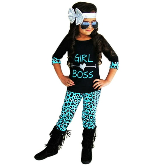 Vedolay Grils 2023 Outfits Girl's Two Piece Outfits Graphic Print Long Sleeve Tank Top and Pants Set,Black 110