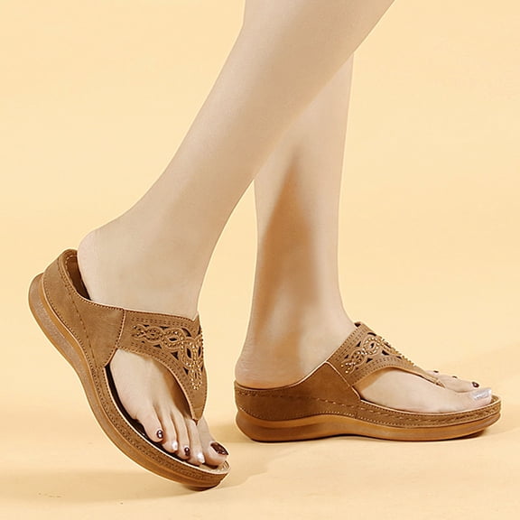 Vedolay Heeled Sandals Women's Comfy Sandals Summer Orthopedic Open Toe Sandals,Khaki 6.5