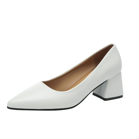 Vedolay Womens Heels Womenâs Low Block Heels Closed Toe Dress Pumps Shoes(White,8)