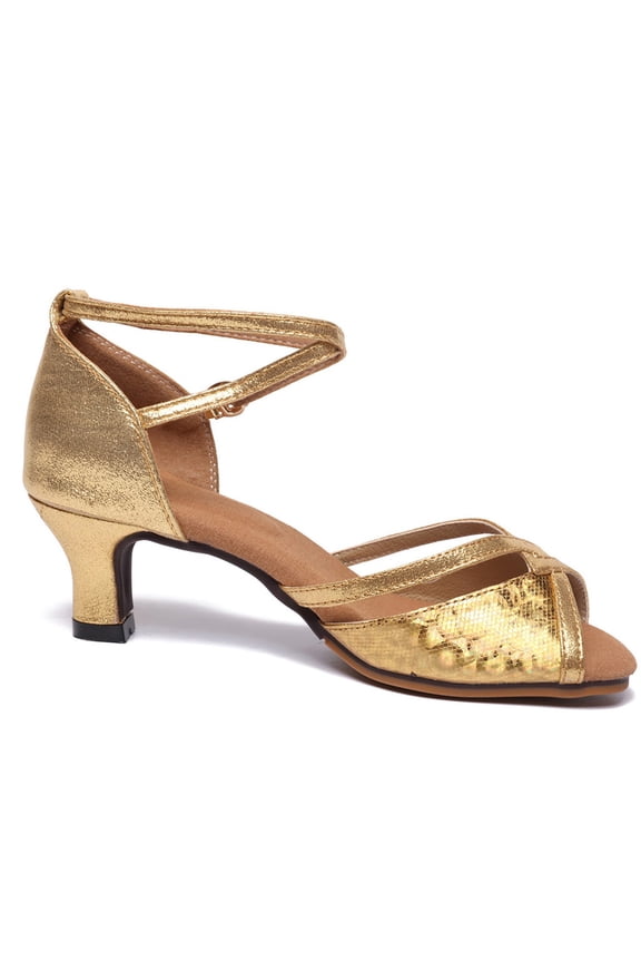 High Heel Shoes For Women Women Block High Heel Round Toe Pumps T-Strap Buckle Office Dress Shoes,Gold 7.5