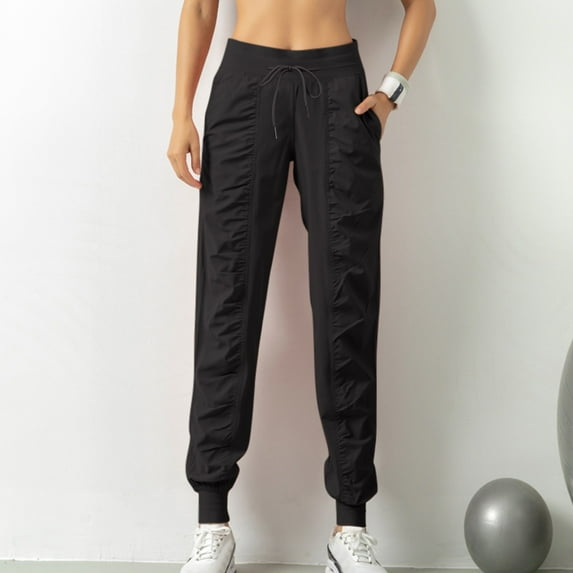 Vedolay High Waist Pants Womens Casual Solid Color Elastic Waist Leisure Pants Ladies Workout Out Leggings,Black S