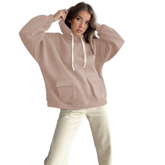 Vedolay Hooded Cardigan Sweaters for Women Fashion 2023 Casual Pullover Long Sleeve Basic Crew Neck Sweatshirt Zip up Hoodie Y2k Khaki,M