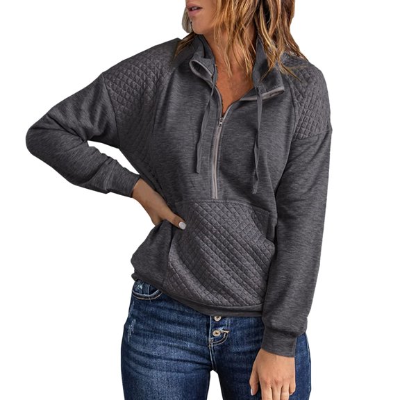 Vedolay Hooded Cardigan Sweaters for Women Fashion 2023 Long Sleeve Crew Neck Tops T-Shirt Blouse Pullover Zip up Hoodie Y2k Dark Gray,S