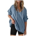 thumbnail image 1 of Vedolay Hoodless Sweatshirts for Women Fashion 2023 Pullover Women Printed Round Neck Long Sleeve Sweatshirt Zip up Hoodie Y2k Blue,XL, 1 of 5