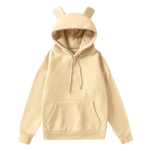 Vedolay Hoodless Sweatshirts for Women Fashion Plus Oversized V-Neck Long Sleeve Pocket Sweatshirts Clothes for Women Khaki,M