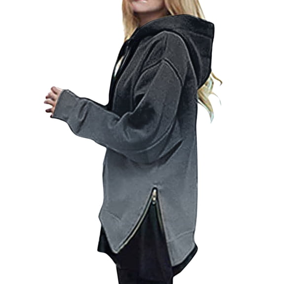 Vedolay Hoodless Sweatshirts for Women Fashion Printed Stand Up Collar Long Sleeve Hoodie Sweater Jackets for Women Grey,L