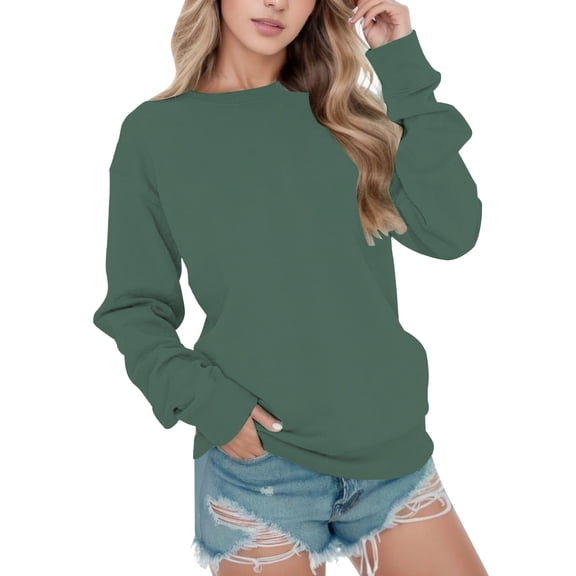 Vedolay Hoodless Sweatshirts for Women Long Sleeve Crew Neck Shirt Green,L