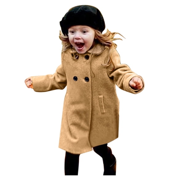 Vedolay Jackets Girls Colorblock Button Up Jacket Long Sleeve Fleec Outerwear,Khaki 5-6 Years
