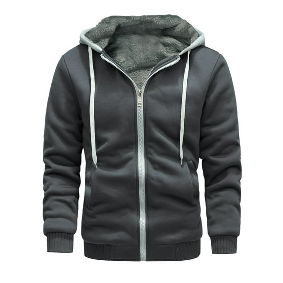 Vedolay Jackets for Men Fashion Men Casual Solid Hooded Plush Warm Jackets Dark Gray,L