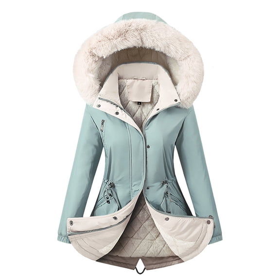 Vedolay Jackets for Women 2023 Button Plush Tops Hooded Loose Cardigan Coat Winter Jacket Blue,M